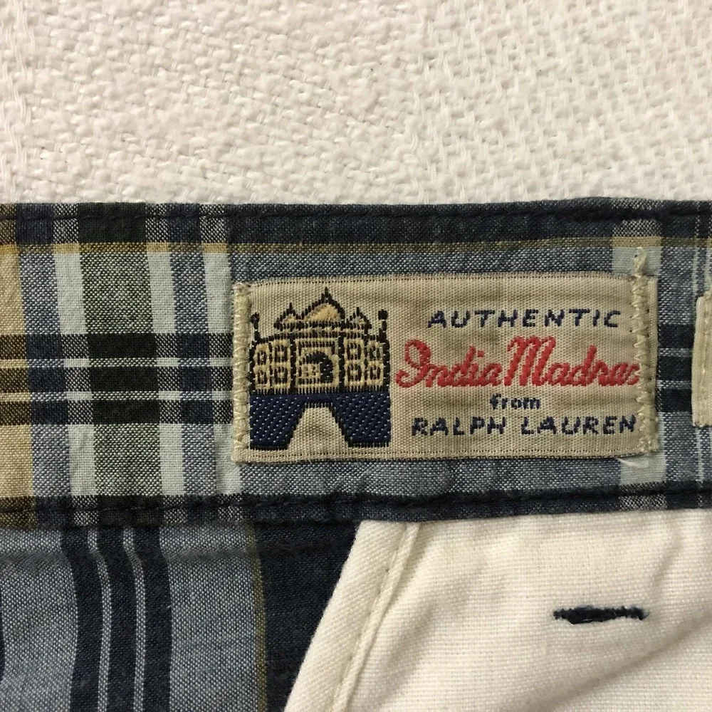 Polo Ralph Lauren Shorts Mens 48 Blue Madras Plaid Chino Cotton 11 Inseam Big